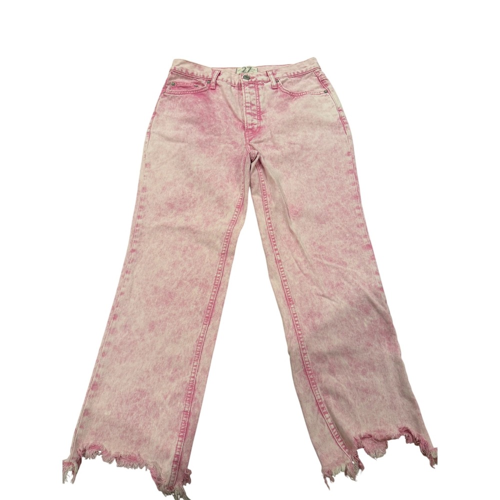 Free People We The Free Pink Acid Wash Raw Hem Straight Leg Jeans 24